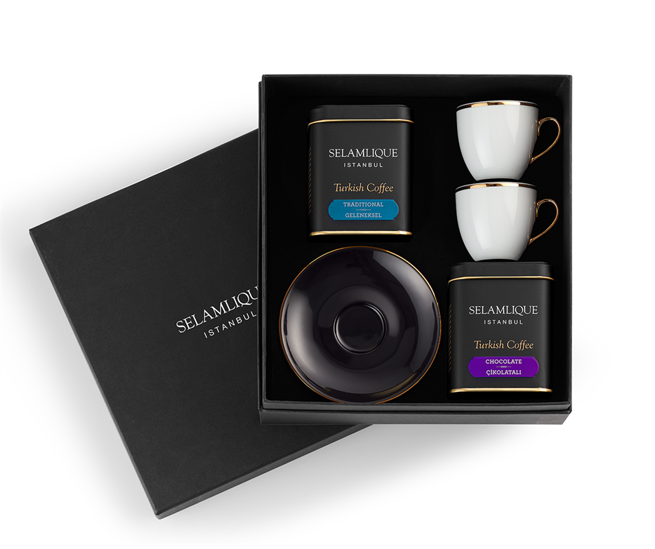 Set von 2 Kaffeetassen mit 2 Dosen Türkischer Kaffee