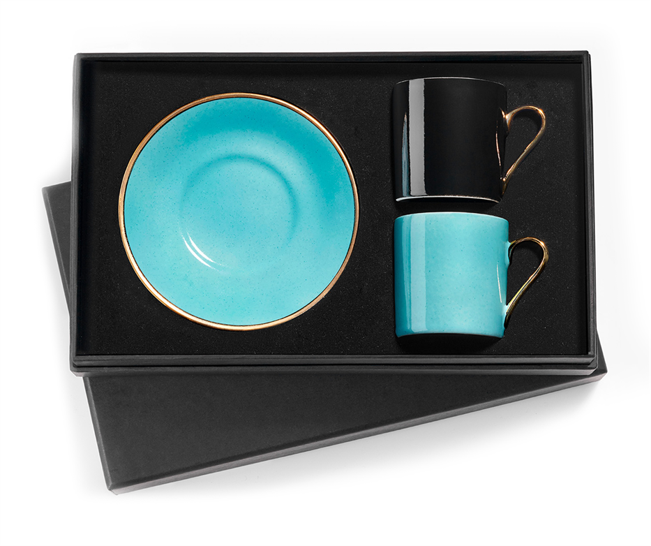 Alisveristime Türkisches Kaffeetassen-Set (2 Tassen) - Zamak Mit Porzellan, Tulpenmotive, Inkl. Tablett